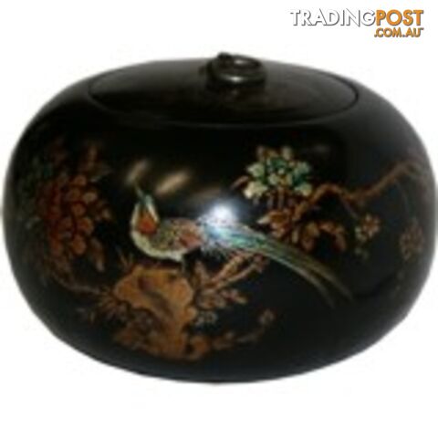 Black Hand Painted Round Oriental Wood Box