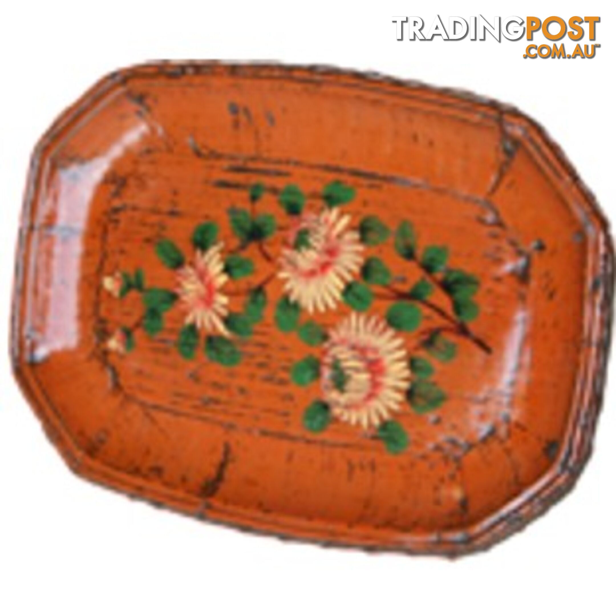 Orange Wood Display Plate with Painting