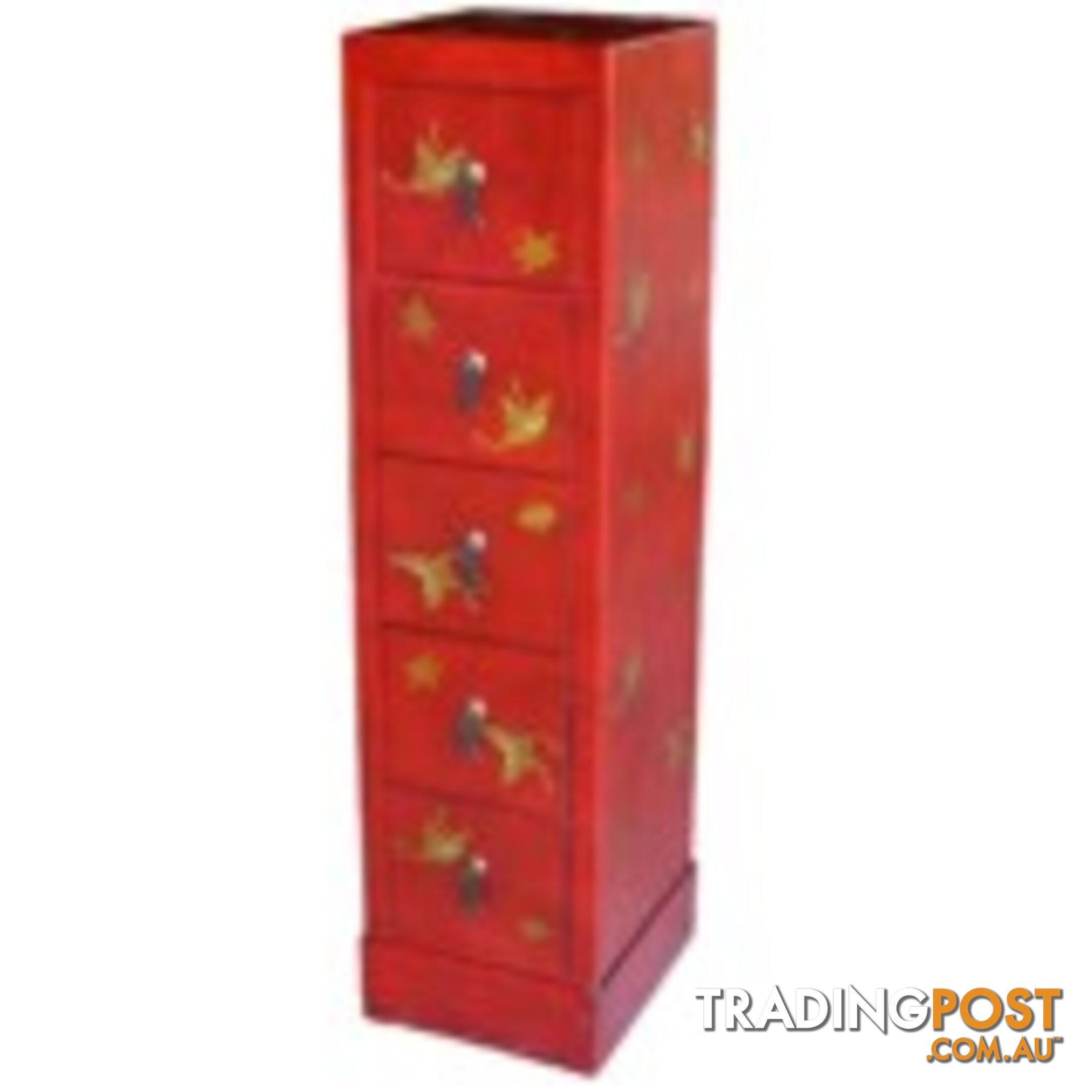 Red Oriental Embossed Butterfly DVD Tower Chest of Drawer