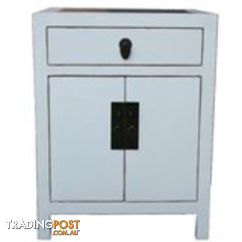 White Rattan Inlay Chinese Bedside Table