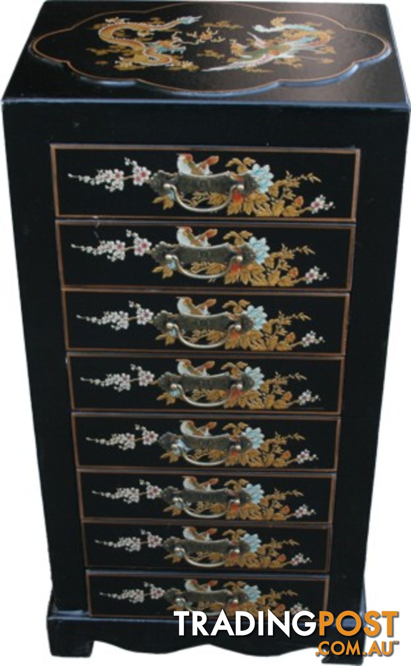 Black Chinese 8-Drawer Painted Filing Cabinet