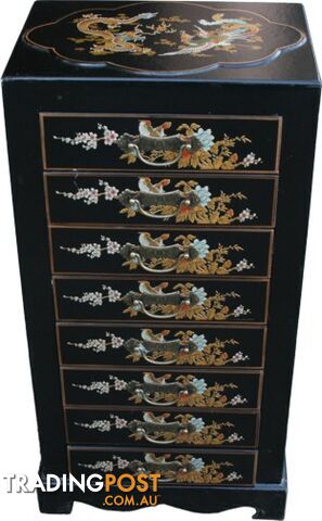 Black Chinese 8-Drawer Painted Filing Cabinet