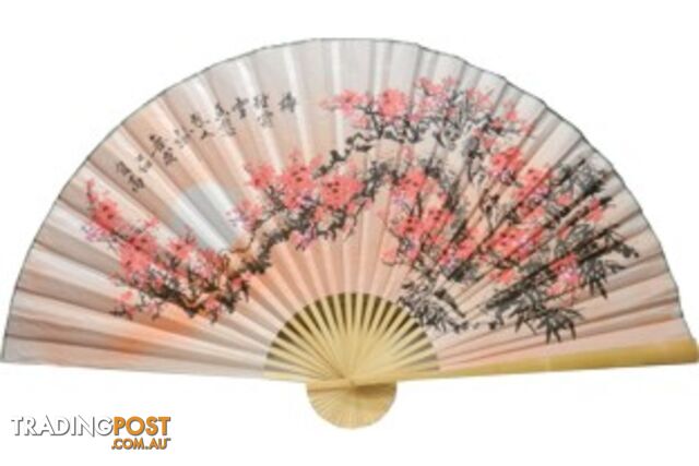 Oriental Painted Bamboo Wall Hanging Fan - photo 2 of 2