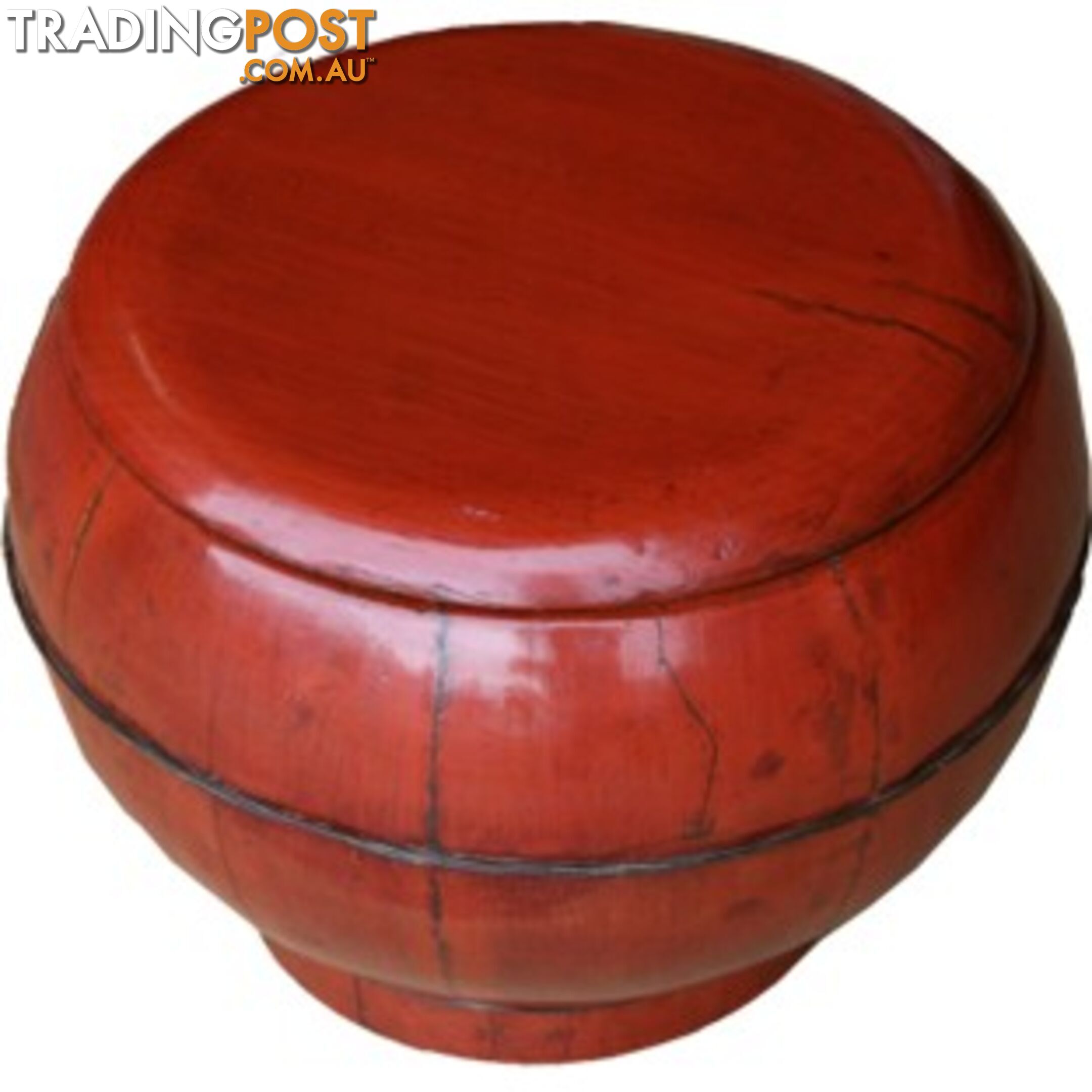 Red Antique Round Wood Decoration Box with Handle