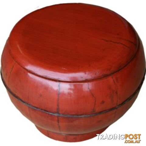 Red Antique Round Wood Decoration Box with Handle