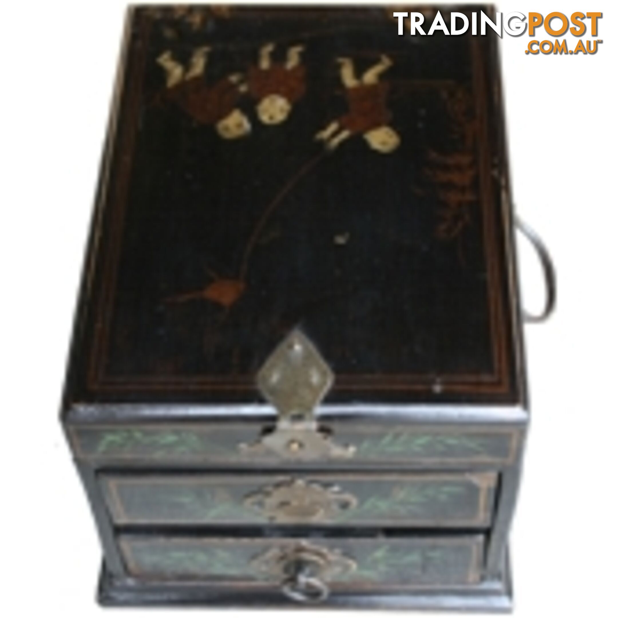 Original Painted Chinese Antique Wood Jewellery Box