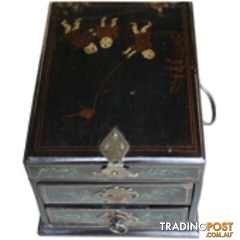 Original Painted Chinese Antique Wood Jewellery Box