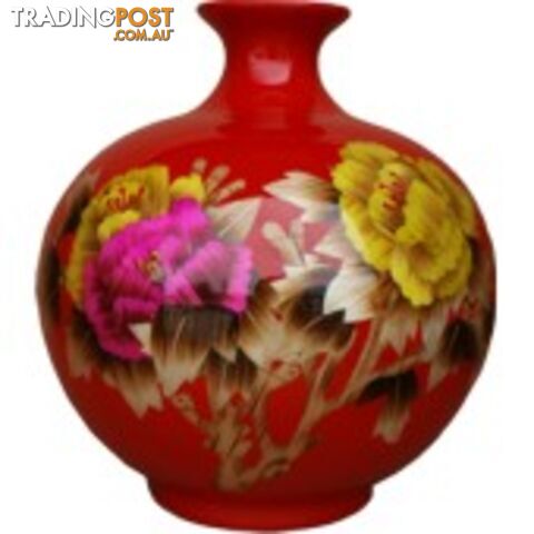 Red Contemporary Vase - Reed Plant Art