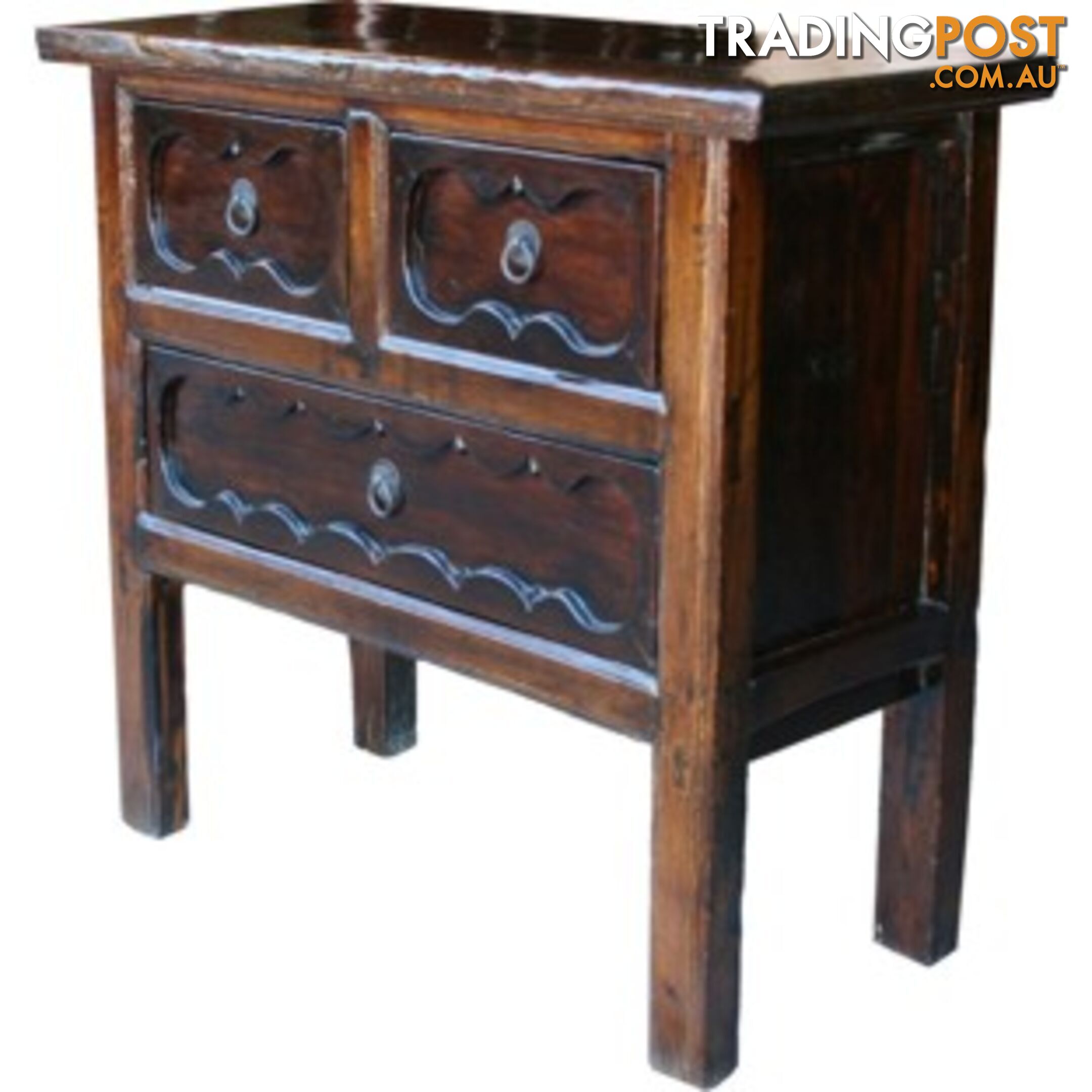 Natural Elm Carved Three-Drawer Chinese Altar Table