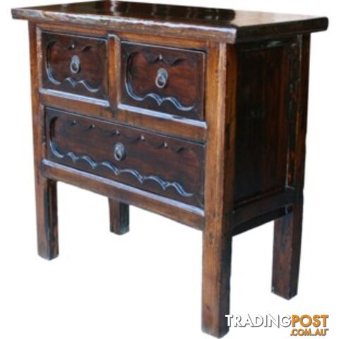 Natural Elm Carved Three-Drawer Chinese Altar Table