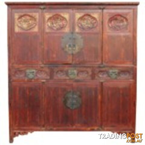 Large Original Chinese Antique Carved Wedding Cabinet