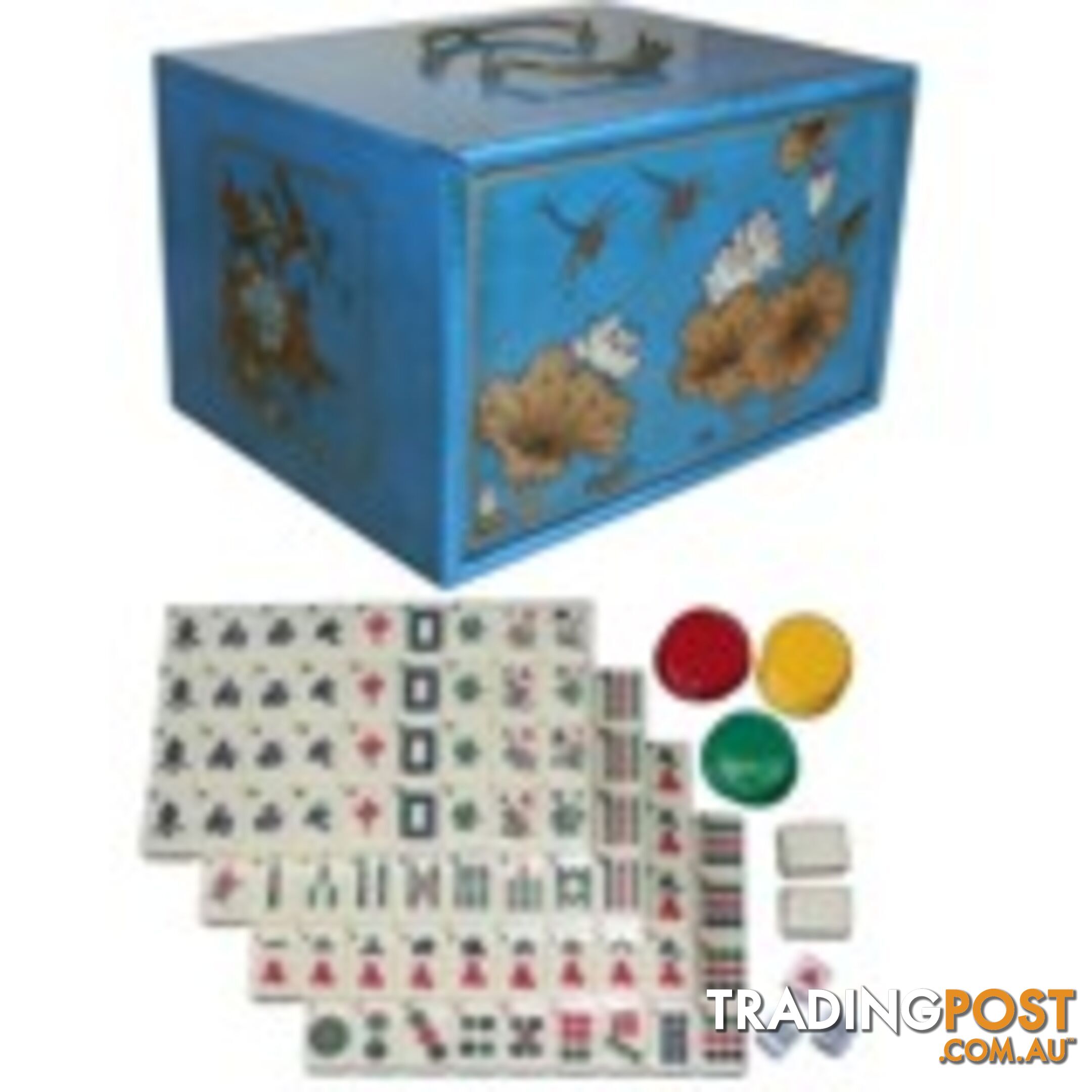 Chinese Game Mahjong Set in Drawers Blue Painted Case