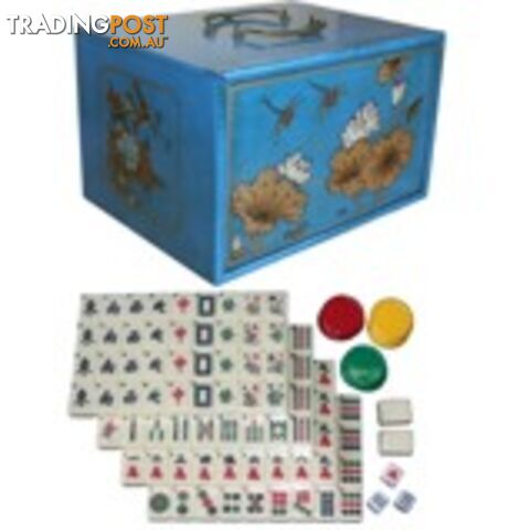 Chinese Game Mahjong Set in Drawers Blue Painted Case