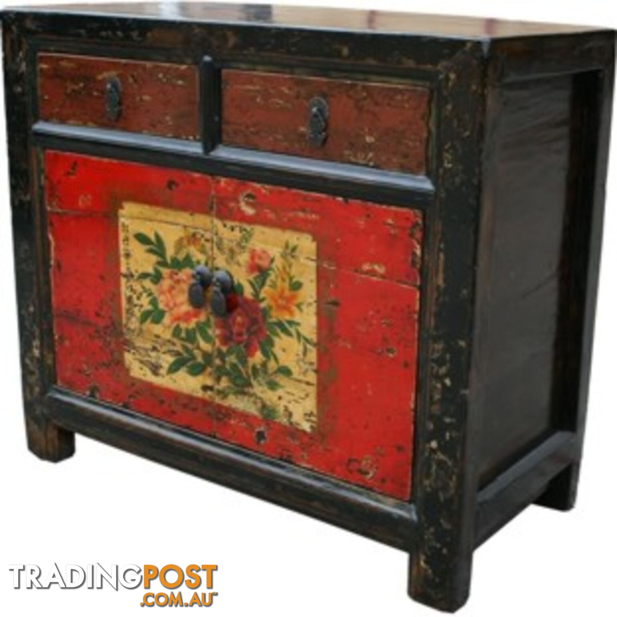 Mongolian Style Painted Chinese Cabinet