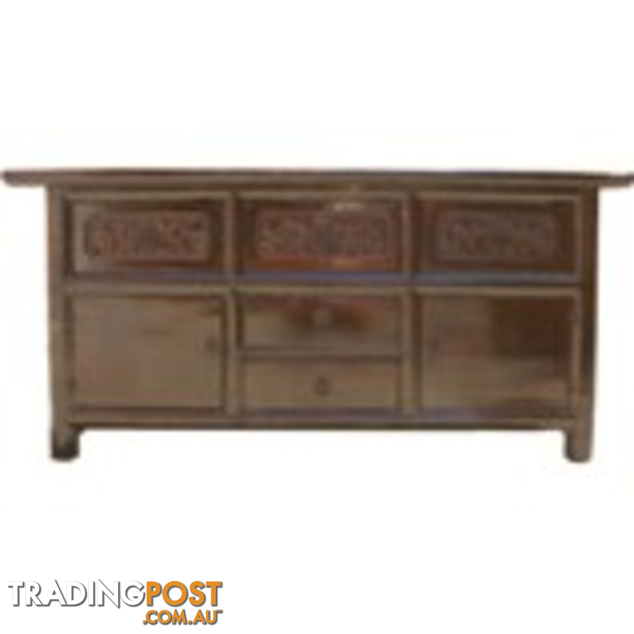 Original Carved Elm Wood Low Sideboard Buffet