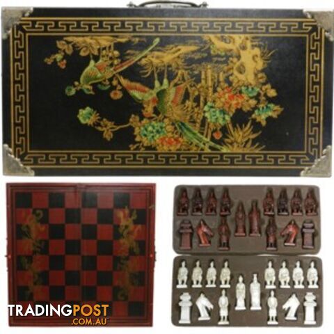 Chess Set in Oriental Style Black Painted Case