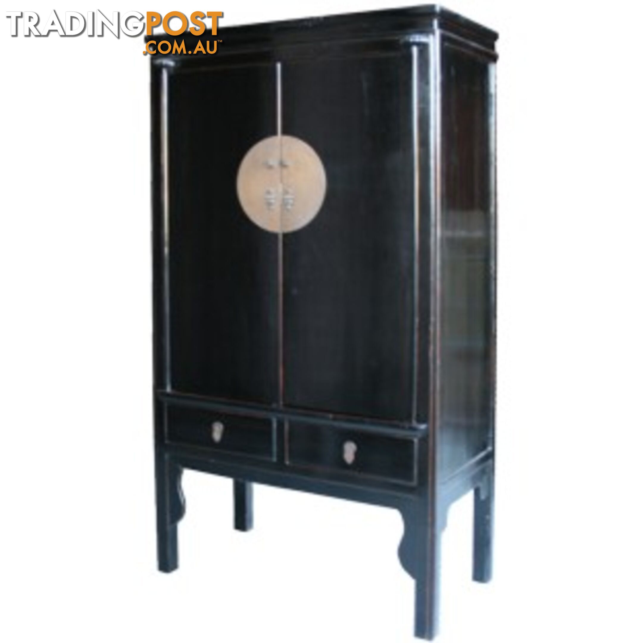 Large Black Lacquer Chinese Wedding Cabinet