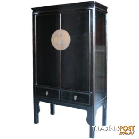 Large Black Lacquer Chinese Wedding Cabinet