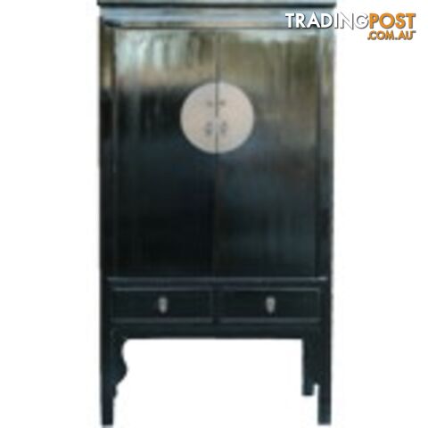 Large Black Lacquer Chinese Wedding Cabinet