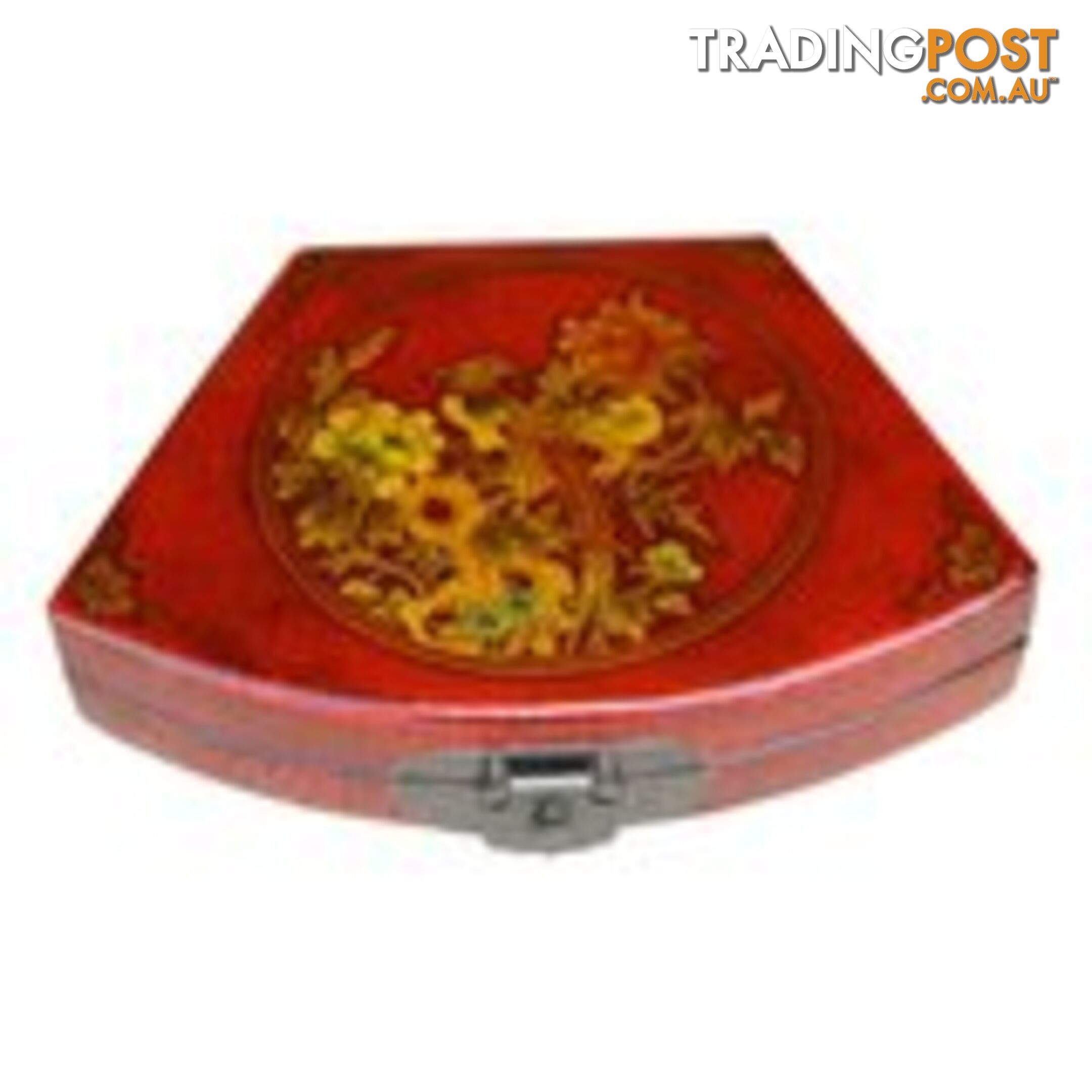 Red Flora Painted Fan Shape Asian Box