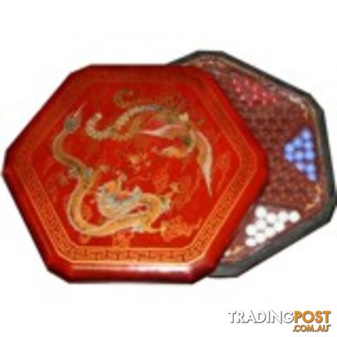 Dragon and Phoenix Painted Red Chinese Checkers Set