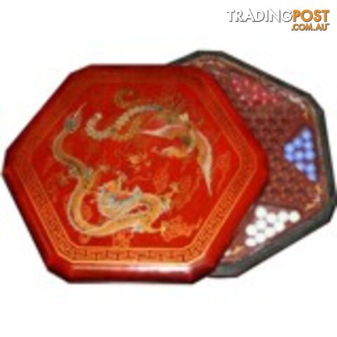 Dragon and Phoenix Painted Red Chinese Checkers Set