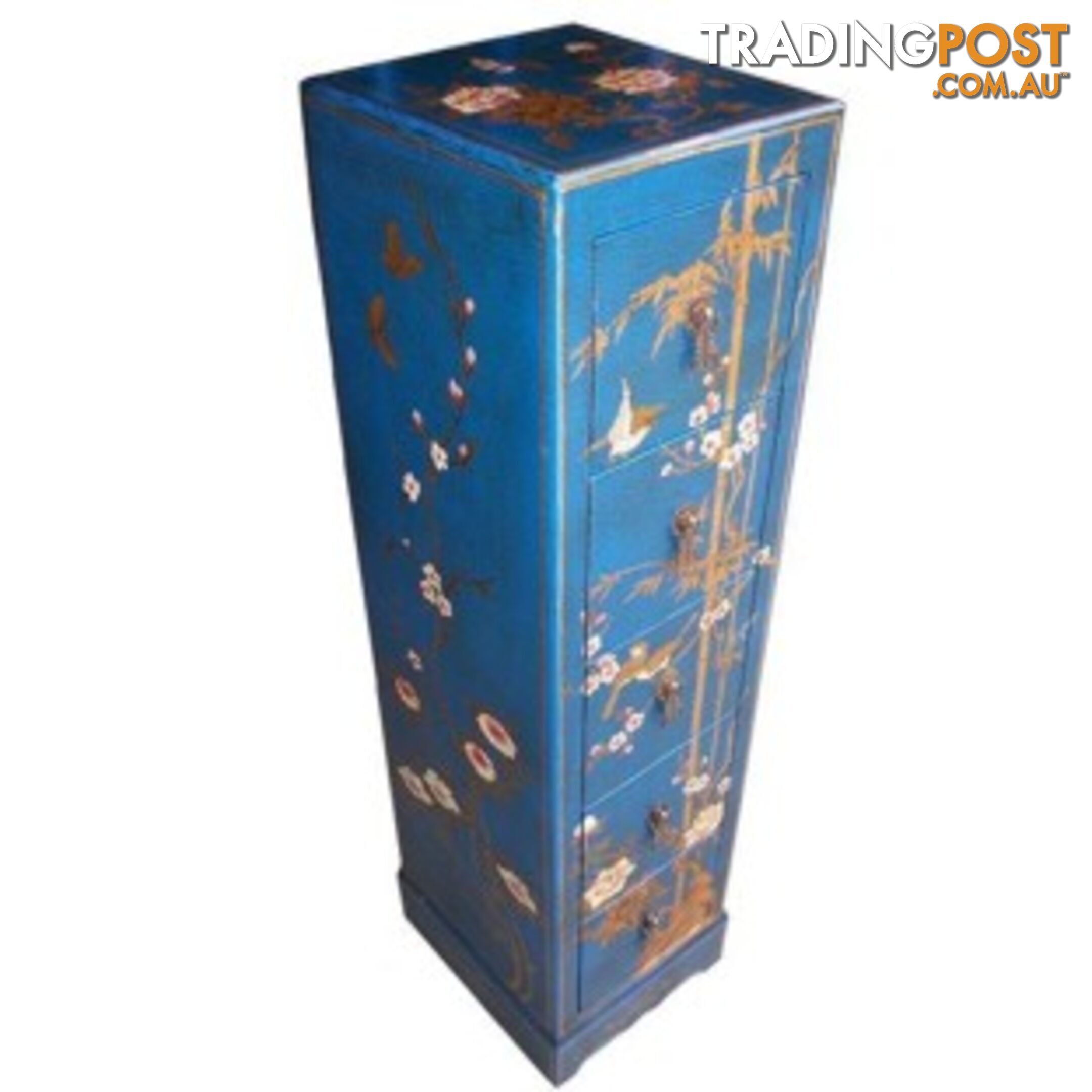 Blue Flora Painted Chinese Chest of Drawer CD/DVD Tower