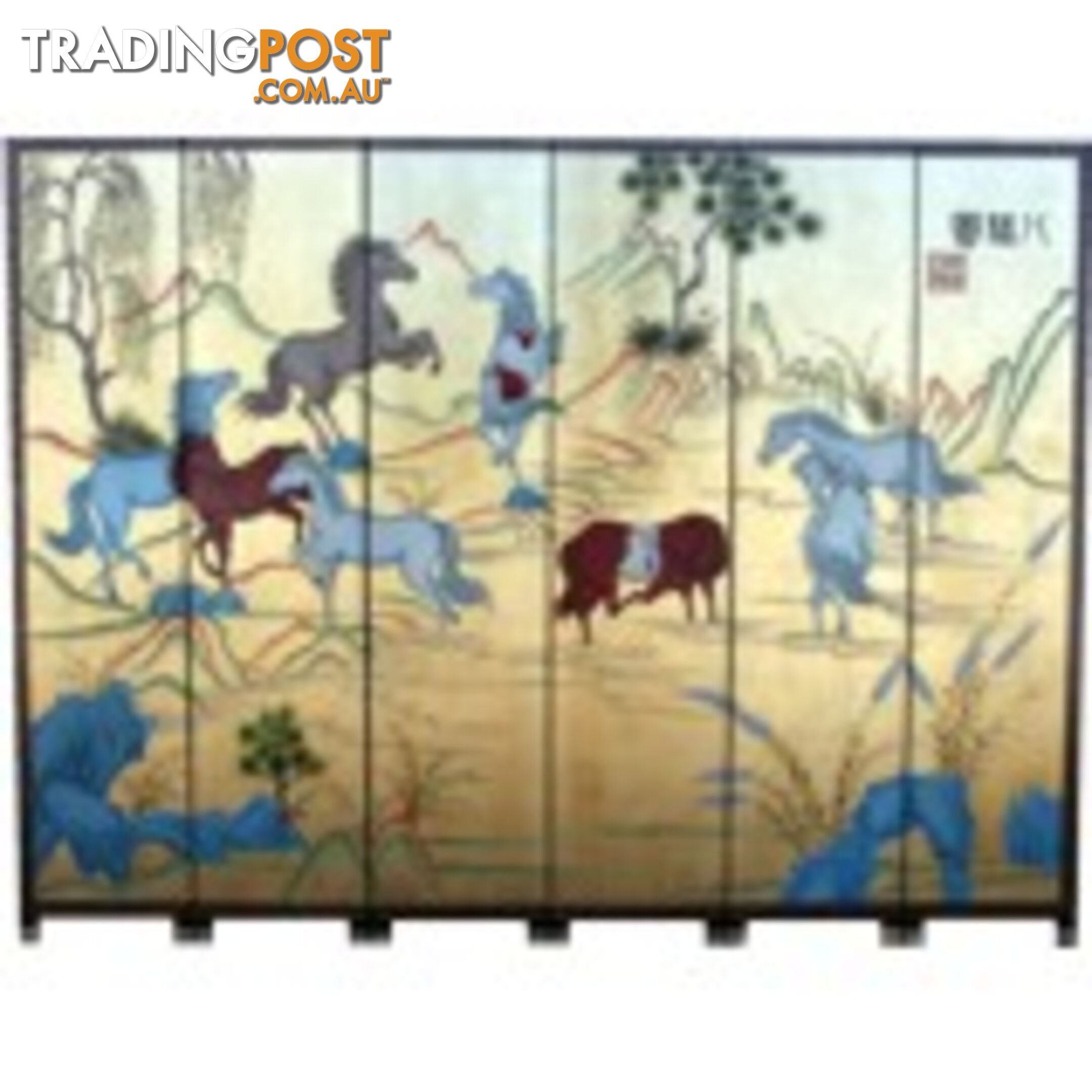 Eight Steeds Painting Chinese Screen Room Divider