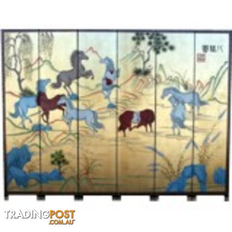 Eight Steeds Painting Chinese Screen Room Divider