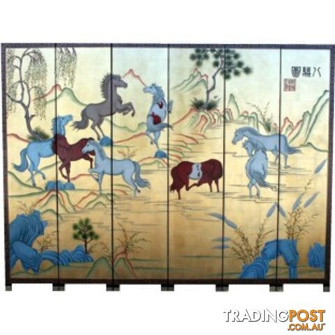 Eight Steeds Painting Chinese Screen Room Divider