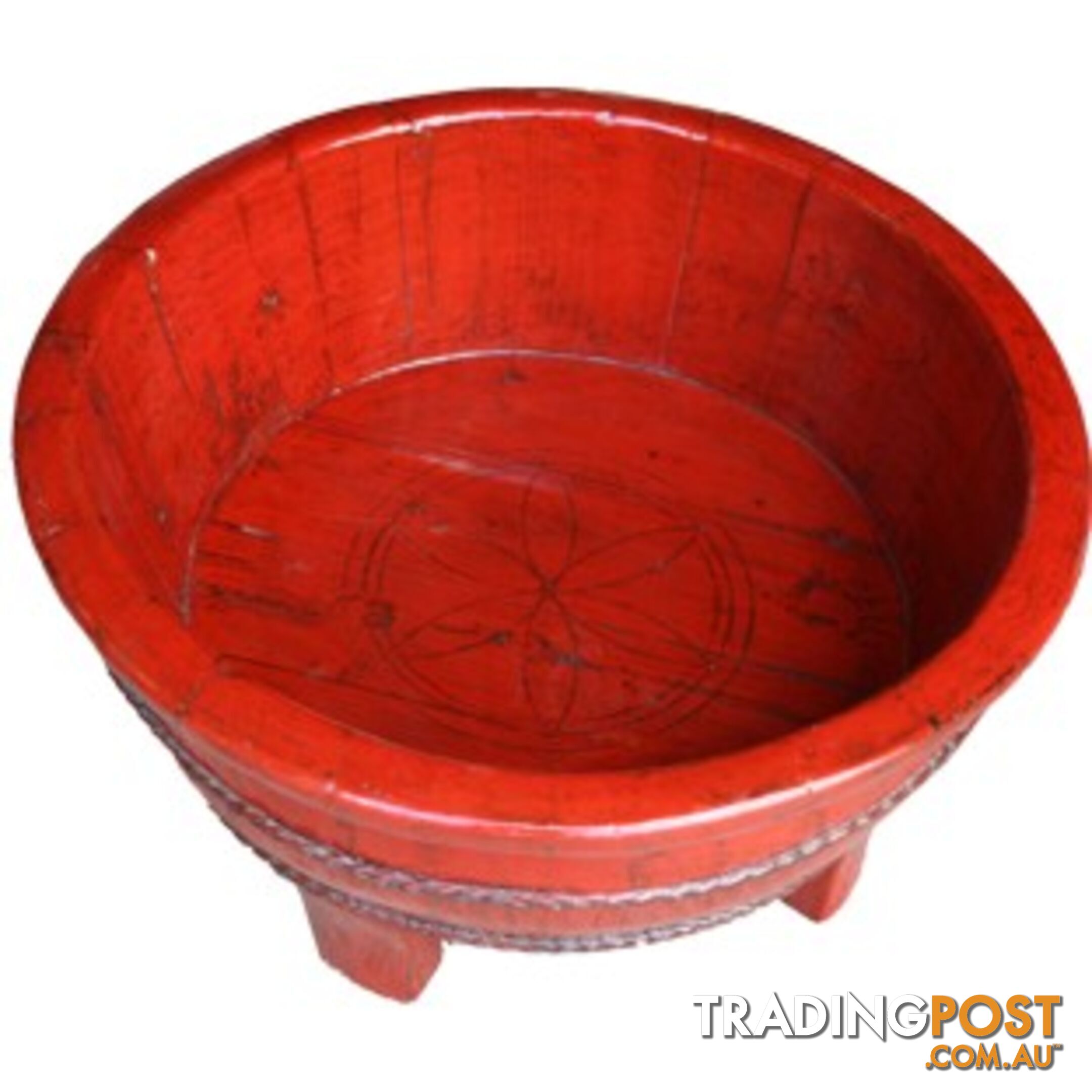 Red Chinese Wood Basin with Stand