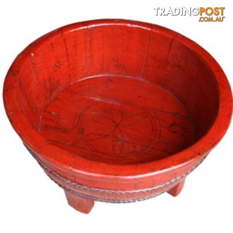 Red Chinese Wood Basin with Stand