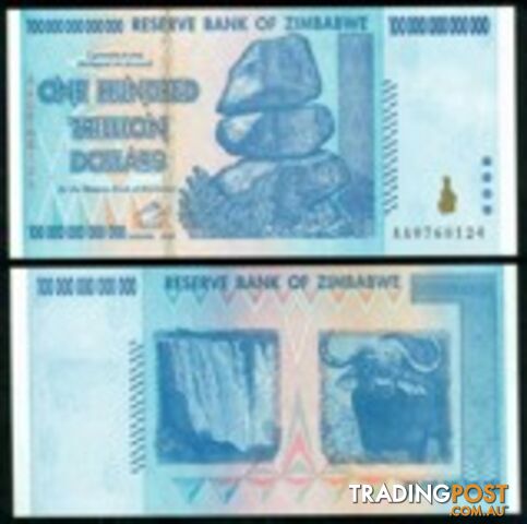 Zimbabwe 100 Trillion Banknote 2008 UNC AA++