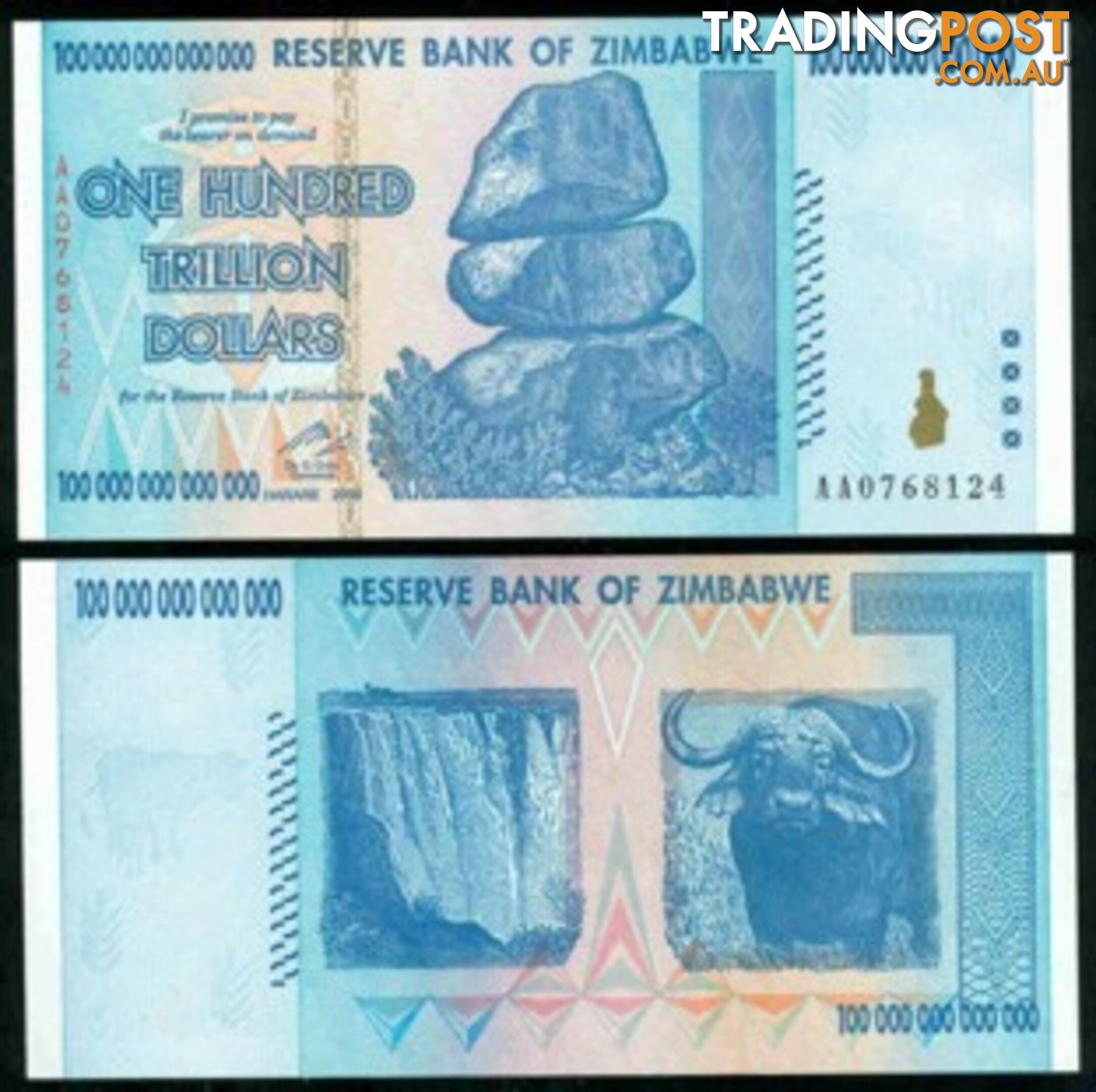 Zimbabwe 100 Trillion Banknote 2008 UNC AA++