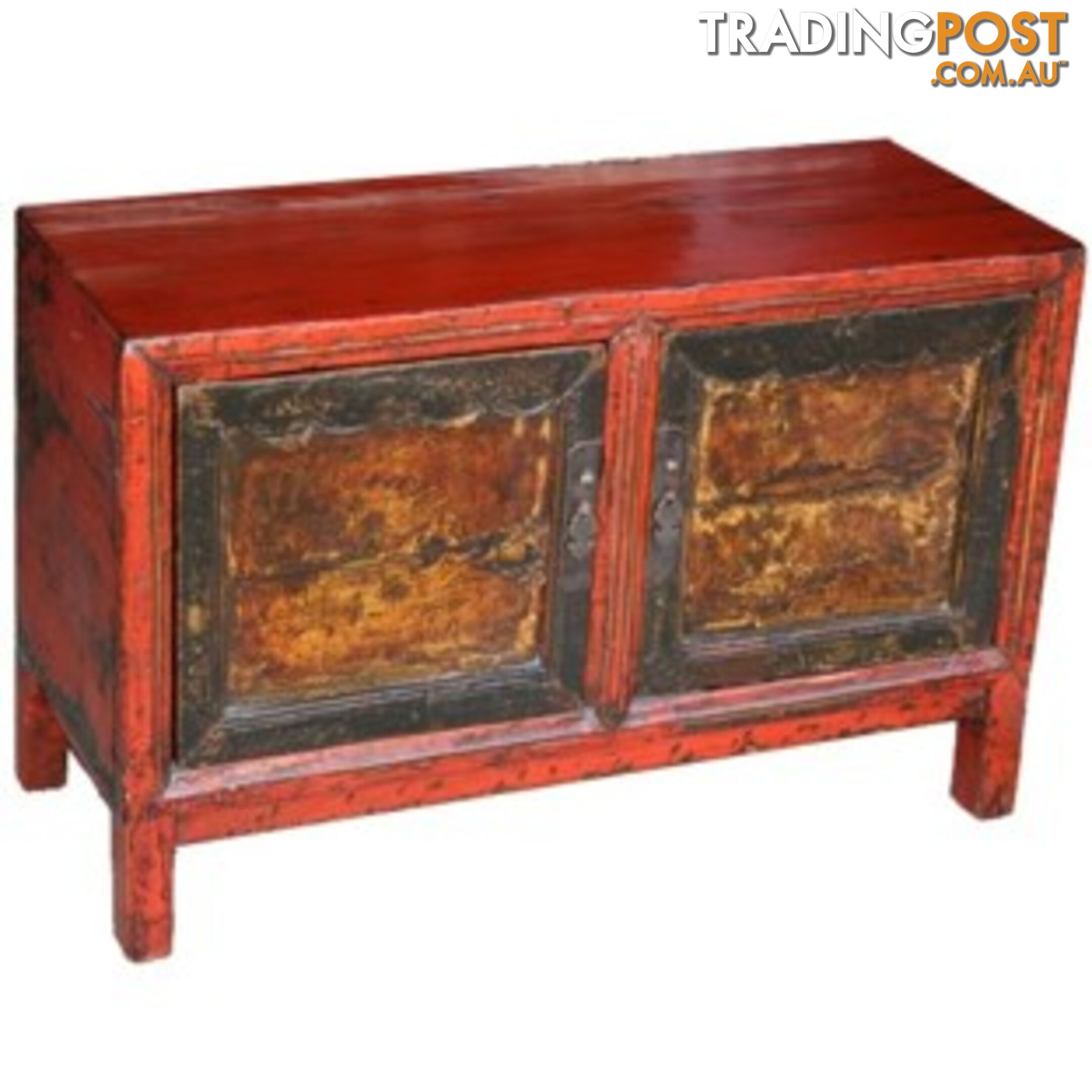 Chinese Red Painted Low Cabinet