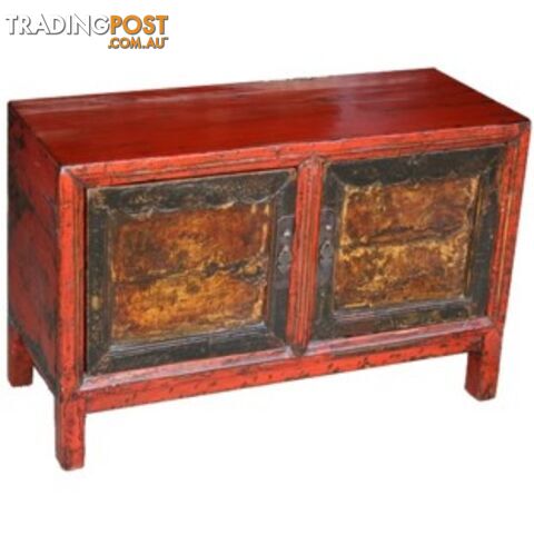 Chinese Red Painted Low Cabinet