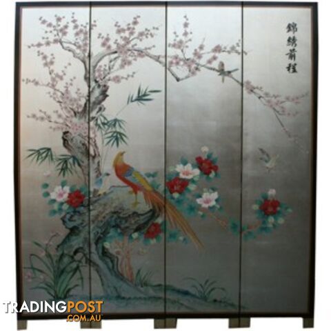 Chinese Prospect Room Divider Screen-Silver Leaf Background