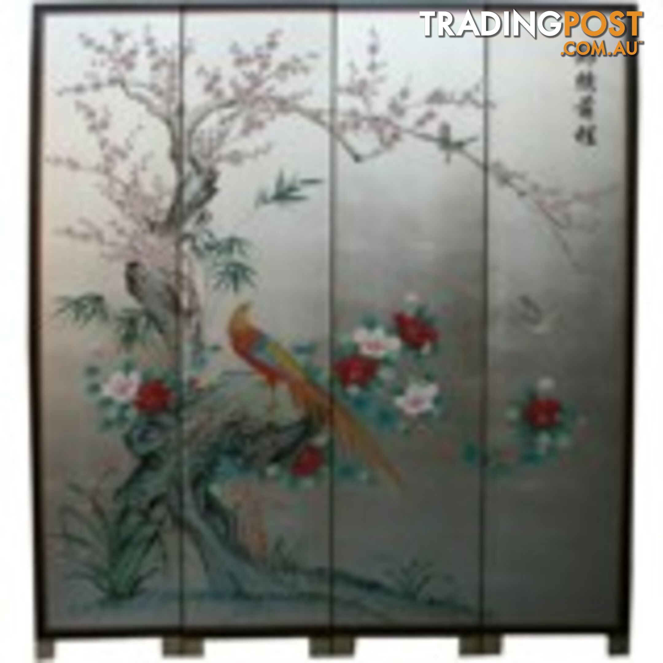 Chinese Prospect Room Divider Screen-Silver Leaf Background