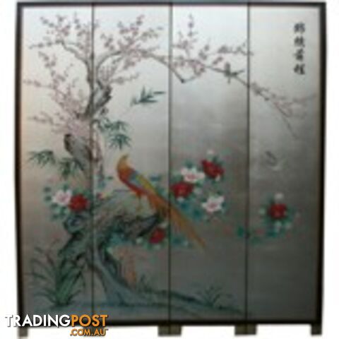 Chinese Prospect Room Divider Screen-Silver Leaf Background