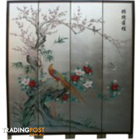 Chinese Prospect Room Divider Screen-Silver Leaf Background