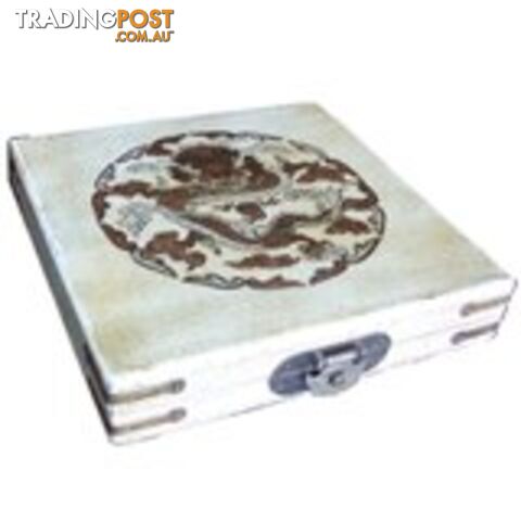 White Chinese Feng Shui Compass in Dragon Painted Case