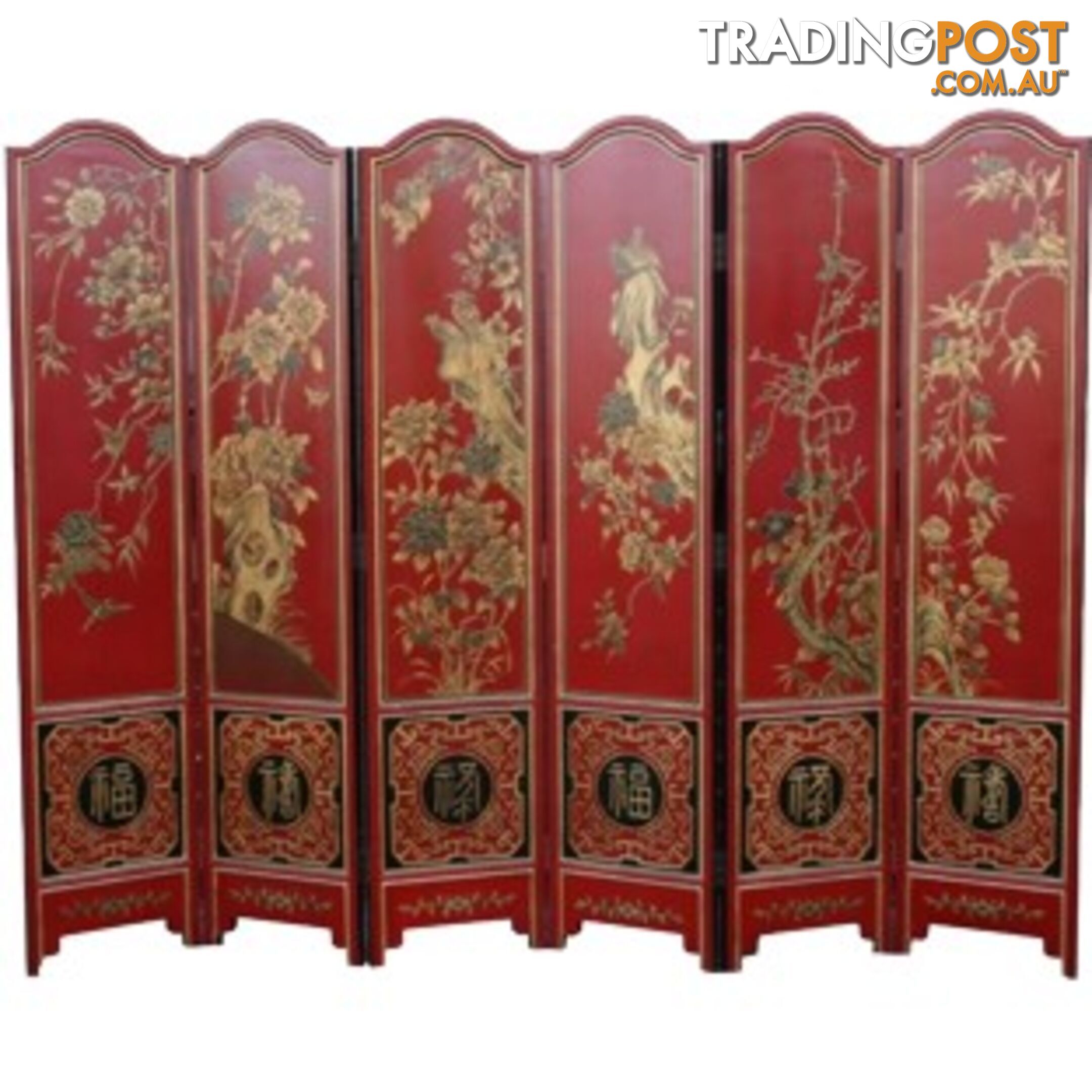 Chinese Red Floral Room Hand Made Room Divider