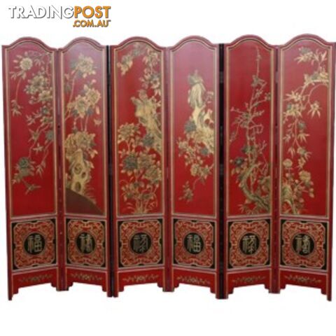 Chinese Red Floral Room Hand Made Room Divider