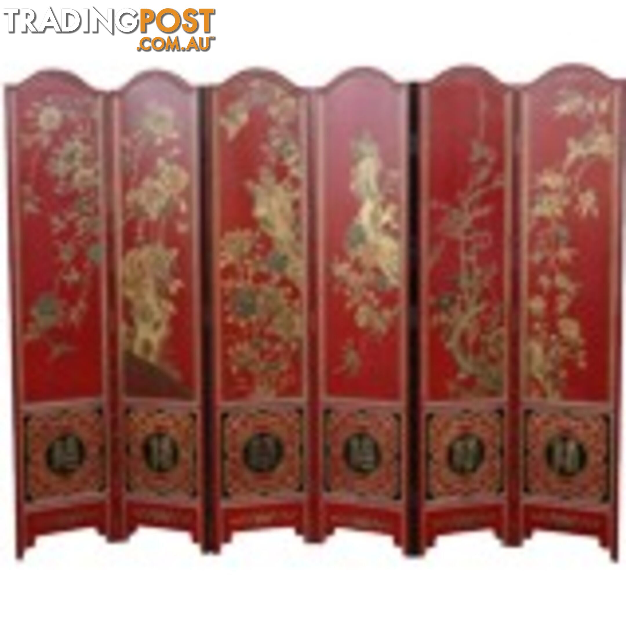 Chinese Red Floral Room Hand Made Room Divider