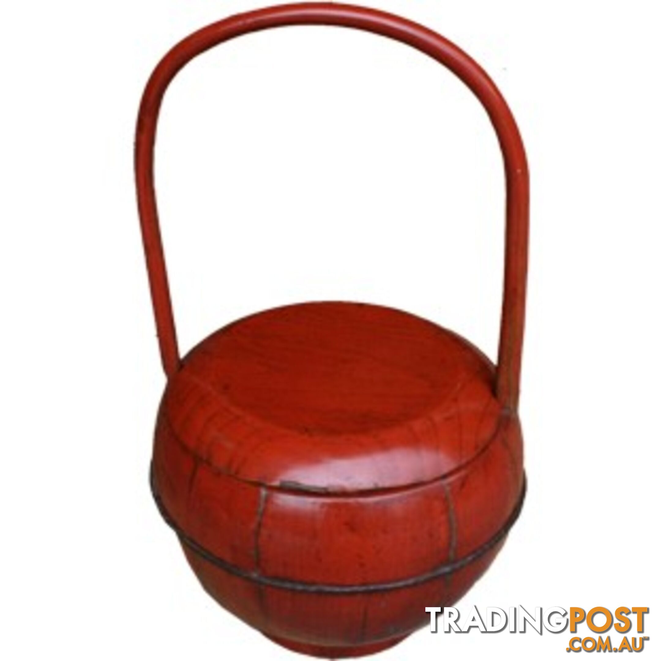 Red Antique Round Wood Decoration Box with Handle