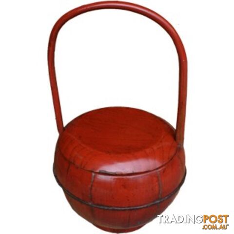 Red Antique Round Wood Decoration Box with Handle