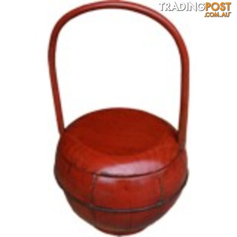 Red Antique Round Wood Decoration Box with Handle
