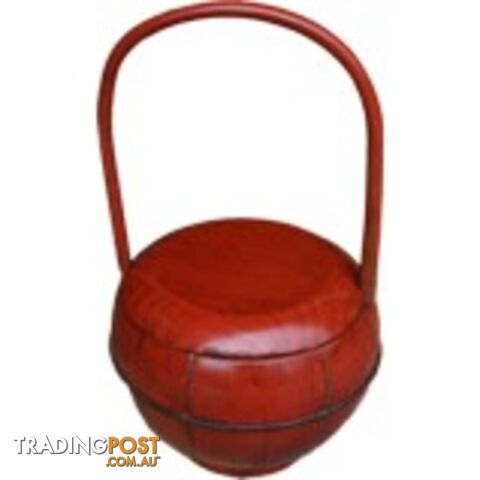 Red Antique Round Wood Decoration Box with Handle