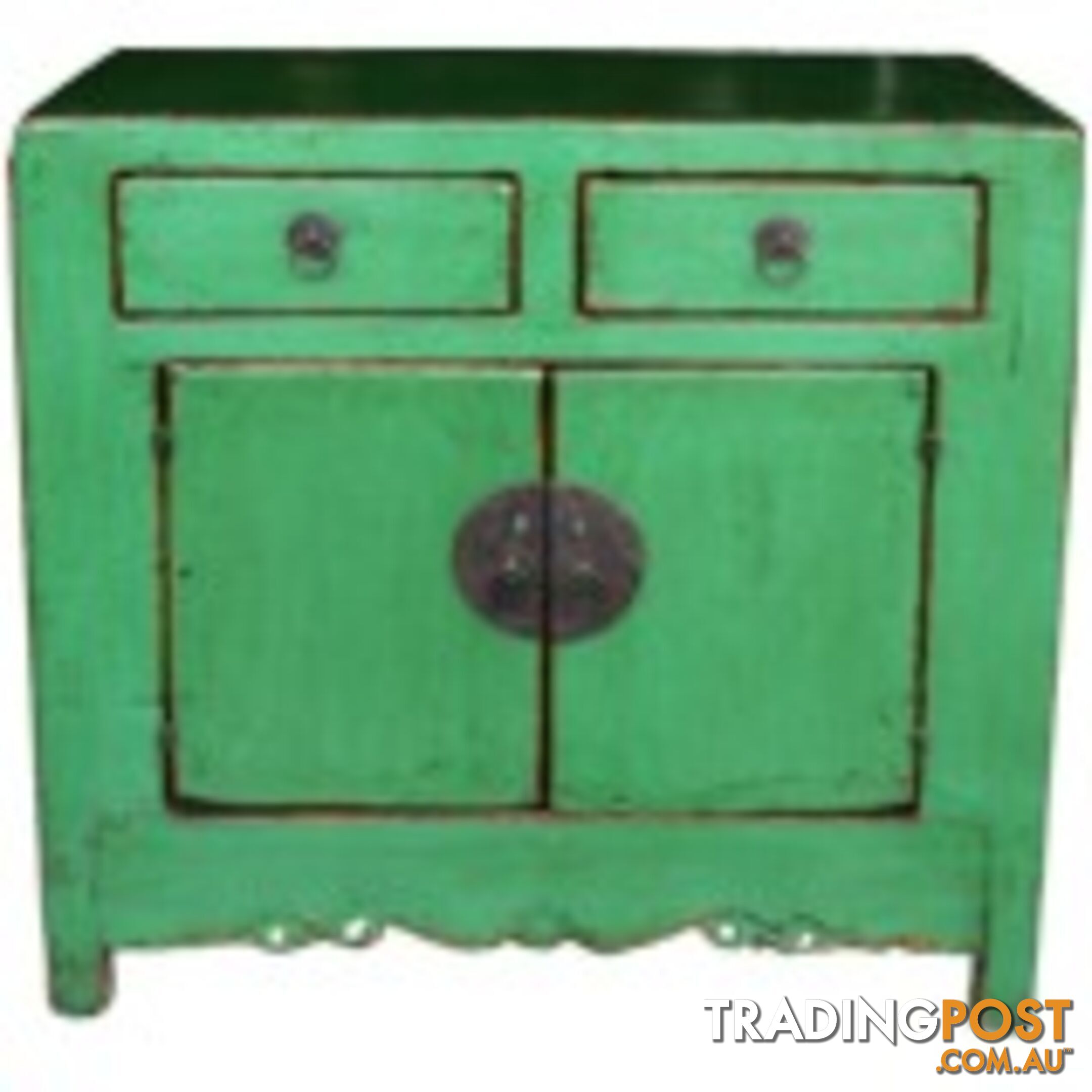 Chinese Green Bed End Cabinet