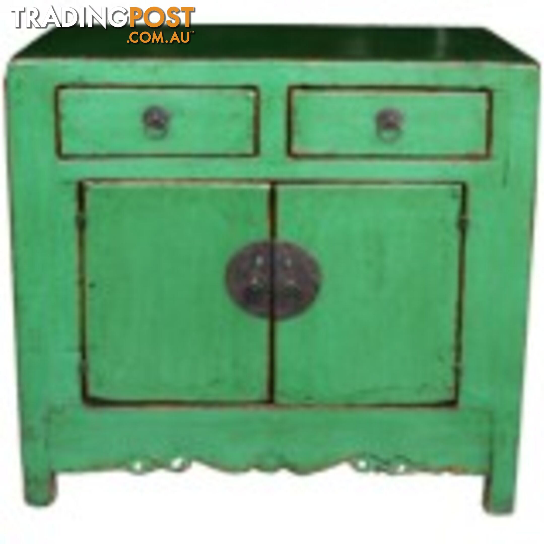 Chinese Green Bed End Cabinet